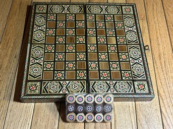 Fine Hand-carved Middle Eastern Marquetry Checkers/Backgammon Game Board