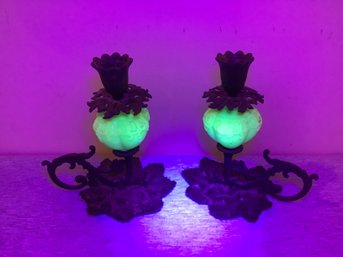 Uranium & Brass Candlestick Holders