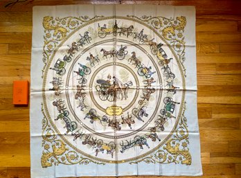 Vintage Hermes La Promenade De Longchamps Silk Scarf & Hermes Knotting Card Deck