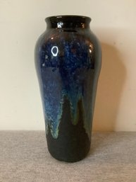 Signed Blue Glazed Pottery Vase