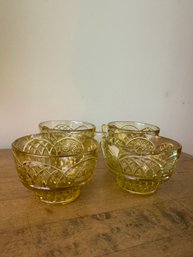 Vintage Federal Glass Amber 'Sharon' Cabbage Rose Teacups - 4 Piece Set