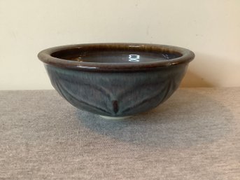 Blue Swirl Glazed Pottery Bowl