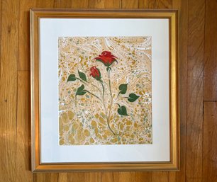 Rose Themed Turkish Gilt Decorated Paper, Custom Framed