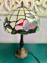 Tiffany-Style Hummingbird & Floral Stained Glass Table Lamp Lot#2