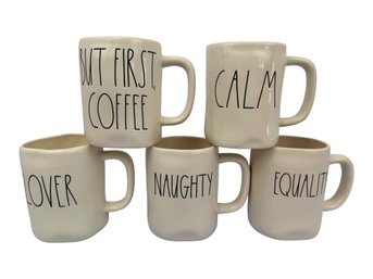 Rae Dunn Artisan Coffee Mugs Featuring Minimalist Hand-lettered Text