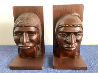 Mahogany Bolivian Native American Carved Bookends