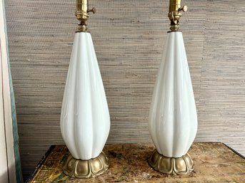 Pair Of Vintage Porcelain Fluted Lamps