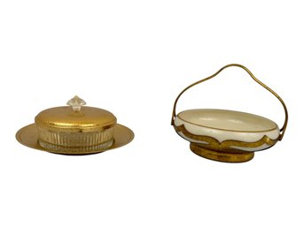 Lenox Sans Souci Candy Basket Paired With A Gold-plated Butter Or Jam Dish