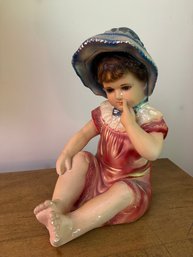 Antique German Bisque Porcelain Seated 'Piano Baby' Figurine In Bonnet - Female