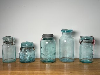 Rare Antique 1861 Whitetales, 1896 Atlas, Lightning Blue Mason Jars