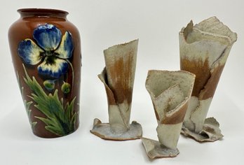 Vintage Austrian Paul & Anna Wranitzky P.a.w.  Pottery Vase & Set 3 Artisan Ceramic Candle Holders