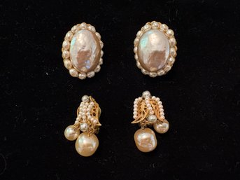 Mid Century Miriam Haskell Designed Oval Cluster & Bell Dangle Clip-On Earrings
