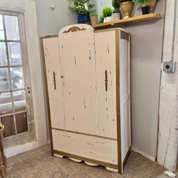 A Beautiful Vintage Wardrobe With Shelves & Closet Rod
