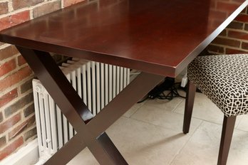 Ireland Import Red Mahogany Mahogany Finish X-Leg Desk And Geometric Lattice Upholstered Chair