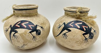 2 Vintage Lucano Mexican Folk Art Stoneware Vases