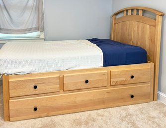 A Solid Maple Twin Storage Platform Bed, Headboard, And Trundle