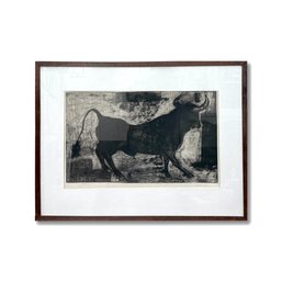 American Artist H. Carroll Cassill TORO Artist Signed And Numbered Lithograph 14/25 Framed Behind Acrylic