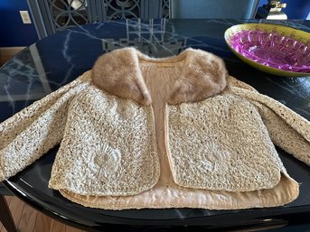 Absolutely Gorgeous Vintage Two Piece Woven Ribbon Jacket And Tank With Mink Collar