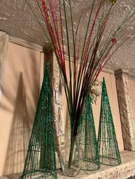 4 Sparkly Green Trees And Red And Green Arrangement