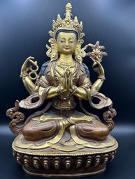 Stunning Vintage Tibetan Gold Gilt Bronze 4-Armed CHENREZIG BUDDHA Sculpture