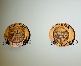 Pair Of Wood Chateau Wine Label Chargers -