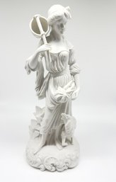 Tall Biscuit Porcelain Female & Lamb Figurine