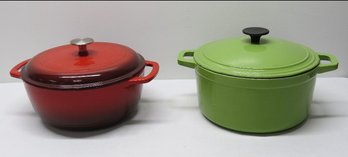 Enameled Cast Iron Dutch Ovens By Martha Stewart In A Wild Green And Amazon Basics Red