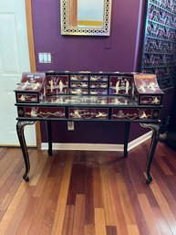 Lacquered Oriental Secretary  Desk & Matching Chair