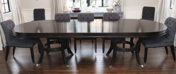 Custom Oval Dining Table With Double Pedestals And Capped Silver Footings - Imported From Ireland