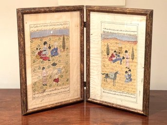 Double Sided Indo-Persian Miniature Manuscript Page In Gouache