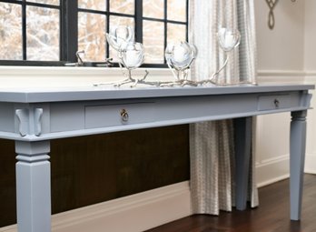 Singapore-Imported Celestial Blue-Grey Painted Teak Transitional Style Console