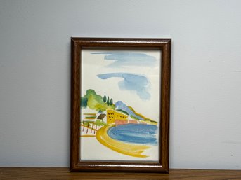 Original Watercolor Coastal Landscape – Mediterranean Seaside Scene