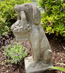 Vintage Windy Hill Cast Stone Dog Statue With Basket