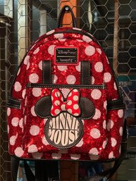Rare LOUNGEFLY Disney Parks Minnie Mouse Sequin Polka Dot Backpack