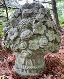 Vintage Cast Stone Floral Bouquet Basket Garden Ornament