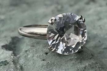 14K Gold Ring With HUGE 6.84 Carat Round White Sapphire Statement Solitaire