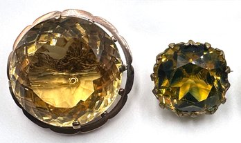 2 Vintage 9K Gold Citrine Brooch Pin With Original Receipt, Purchased For $650 In 2000 & Smaller Citrine Pin