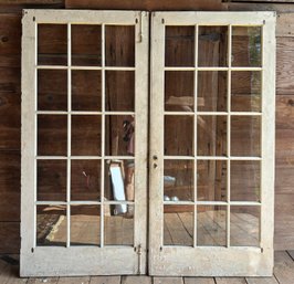 A Pair Of 15 Lite White Wood French Antique Doors