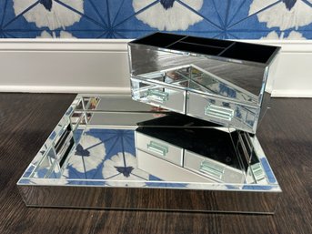 Mirrored Tray And Organizer
