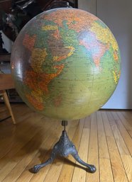 Impressive Mid-Century Circa 1959 DENOYER-GEPPERT 16' Library Globe On Claw Foot Metal Base- 27.5' Tall