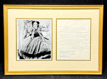 Olivia De Havilland Set Containing Signed Photograph & A Personal Letter Includes COA 15 X 21'