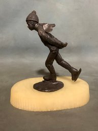 Bronze Ice Skater Figure On Alabaster Base
