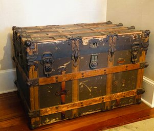 Antique Banded Steamer Trunk Late 18th Century