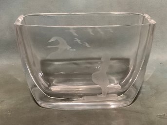 Orrefors Crystal Vase With Girl & Flying Birds