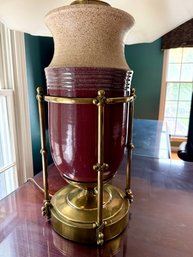 Ceramic Table Lamp With Brass Accents