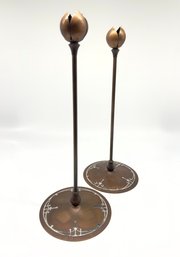 Pair Early Arts And Crafts Bronze Candlesticks