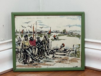 Vintage Mid-Century Harbor Scene – Signed & Framed, Possibly Vintage Paint By Number