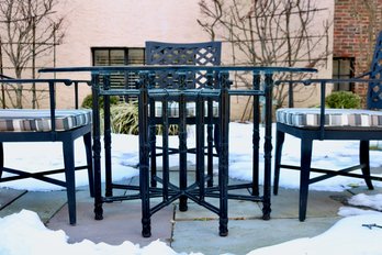 Black McGuire Indoor/Outdoor Wrought Iron Dining Table With Round Bevel Glass Top