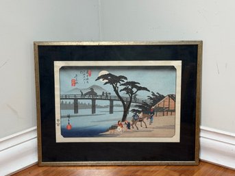 Vintage 1973 Hiroshige 'Nagakubo' Japanese Woodblock Print  Contemporary Edition, Gallery M Provenance