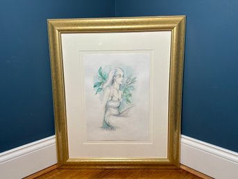 C Ruskin 'Profile VII' Mixed Media Pencil Signed Watercolor & Graphic Drawing On Wove Paper
